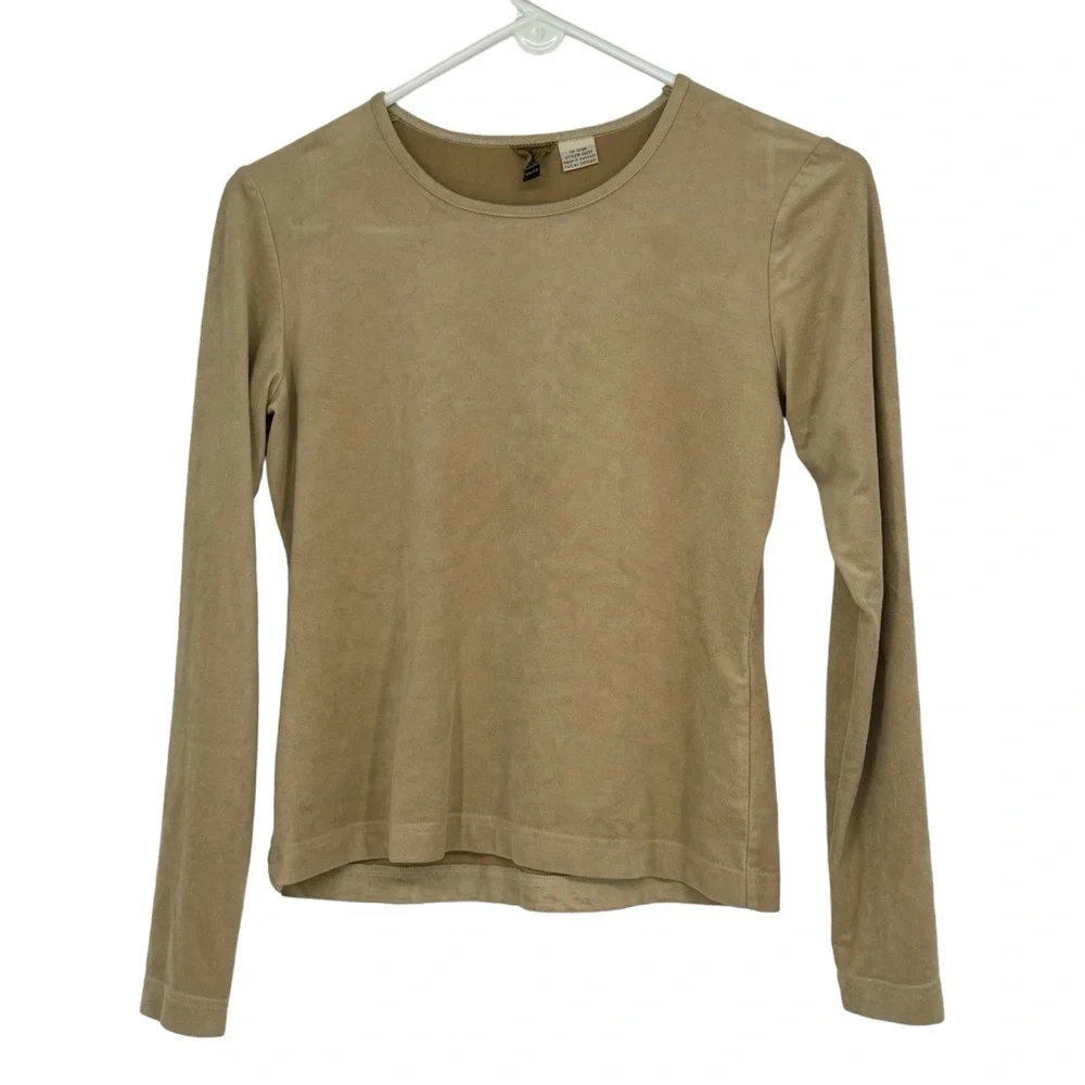 *Women’s Vintage Tsunami Size XS Tan Polyester/Spandex Ultra Suede Shirt Top